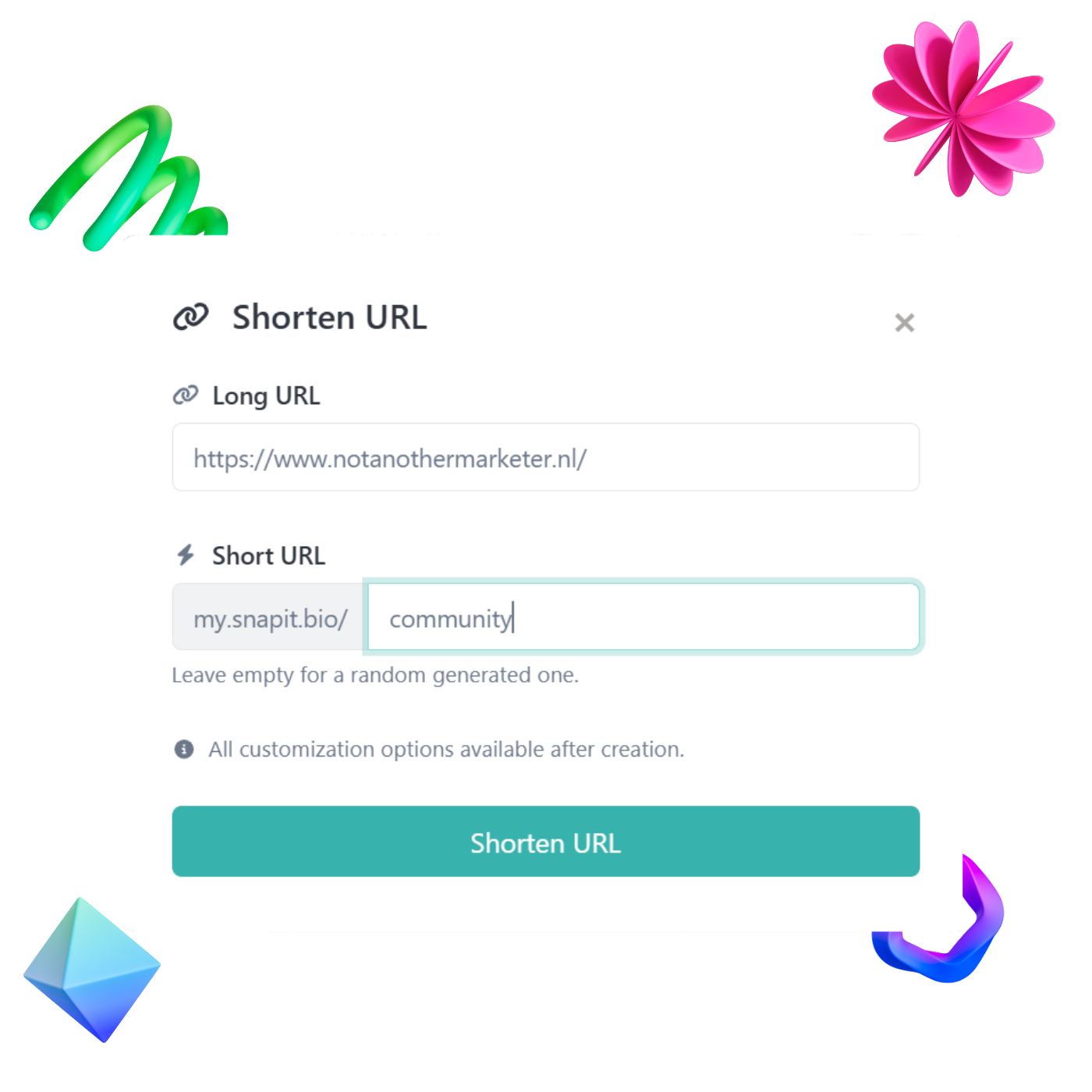 Screenshot of the app short URL editing page